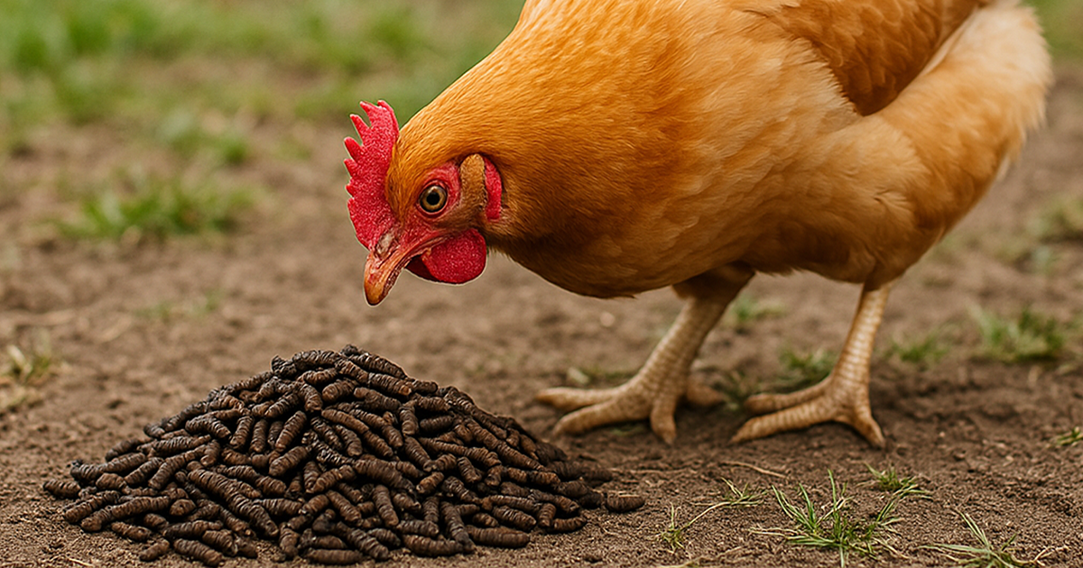 Chickens enjoying Happy Chicken larvae
